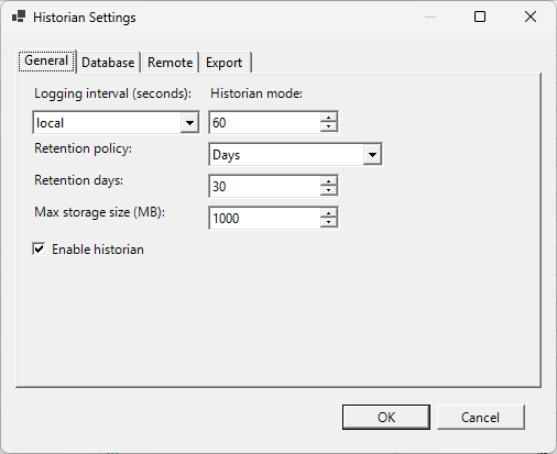 Historian settings