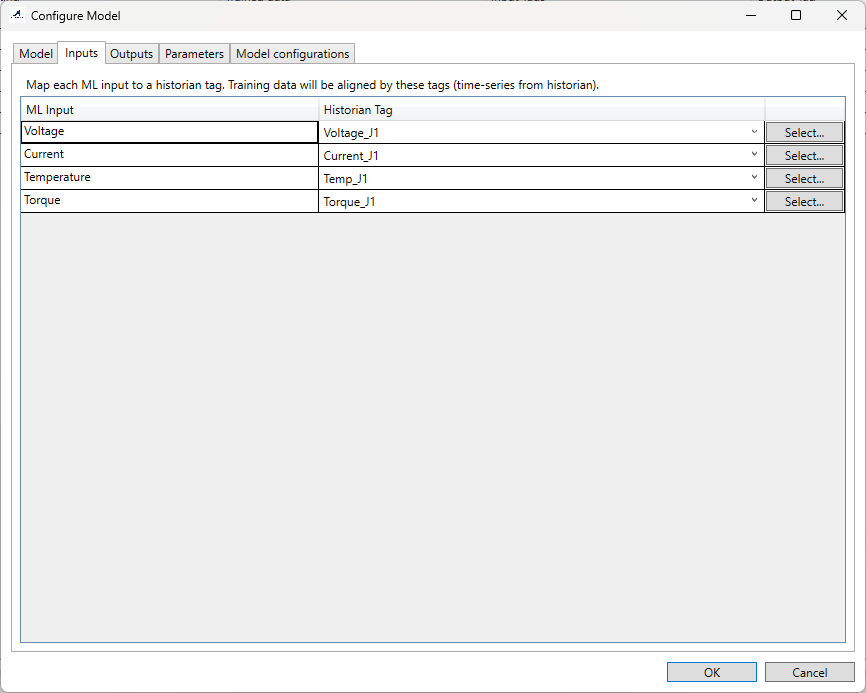 ML model input tags