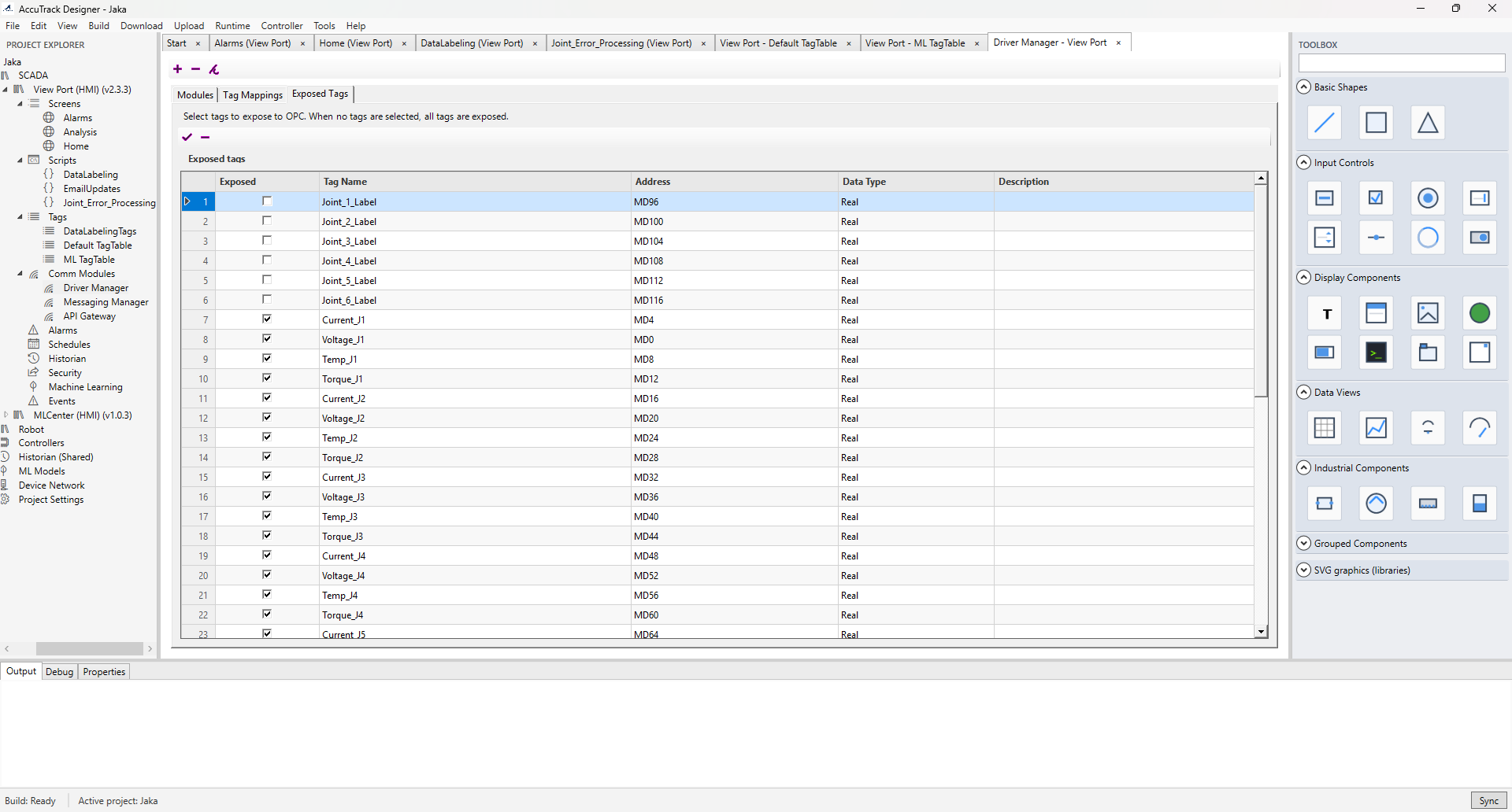 OPC UA exposed tags