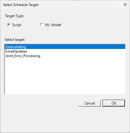 Selecting a script for a schedule item